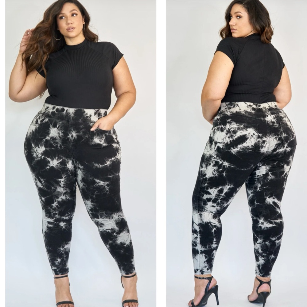 FASHION TO FIGURE Tie Dye High-Rise Jeggings Leggings Pants Black White Size 4X